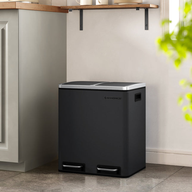 SONGMICS Kitchen Bin 2 x 15 L Steel Rubbish Bin