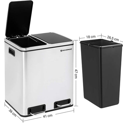 SONGMICS LTB30H 2 x 15 L Waste Separation System with 2 Inner Buckets