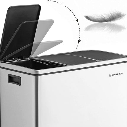 SONGMICS 3 x 18 L Waste Separation System with 3 Plastic Inner Buckets Pedal