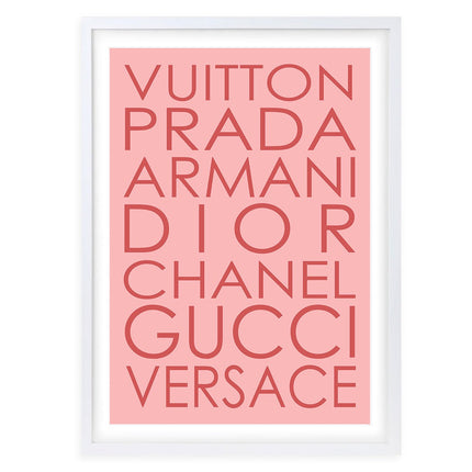 Wall Art's Fashion Names Pink On Pink Large 105cm x 81cm Framed A1 Art Print