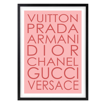Wall Art's Fashion Names Pink On Pink Large 105cm x 81cm Framed A1 Art Print