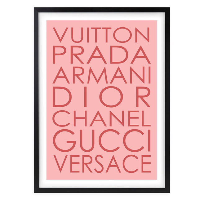 Wall Art's Fashion Names Pink On Pink Large 105cm x 81cm Framed A1 Art Print