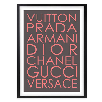 Wall Art's Fashion Names Regular Grey And Pink Large 105cm x 81cm Framed A1 Art Print