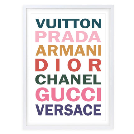 Wall Art's Fashion Names Bold Colour Large 105cm x 81cm Framed A1 Art Print