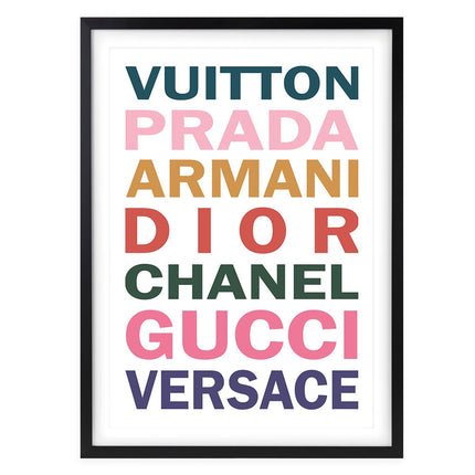 Wall Art's Fashion Names Bold Colour Large 105cm x 81cm Framed A1 Art Print