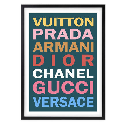 Wall Art's Fashion Names Bold Colour 2 Large 105cm x 81cm Framed A1 Art Print