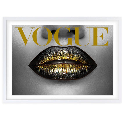 Wall Art's Gold Vogue Lips Framed A1 Art Print