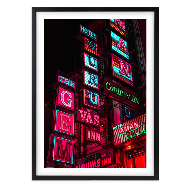 Wall Art's Hotel Guru Neon Large 105cm x 81cm Framed A1 Art Print
