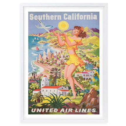 Wall Art's Southern California United Airlines Large 105cm x 81cm Framed A1 Art Print
