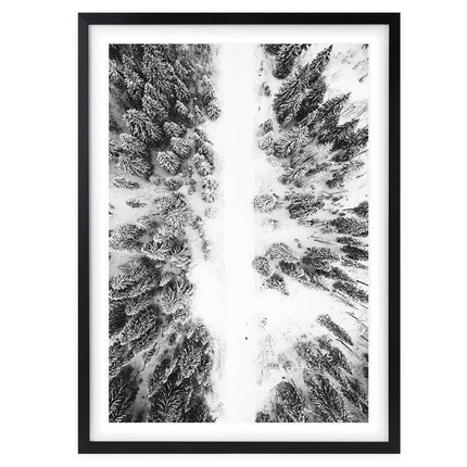 Wall Art's Snowy Forrest Road Large 105cm x 81cm Framed A1 Art Print