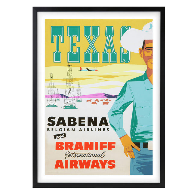 Wall Art's Texas Sabena & Braniff Airlines Large 105cm x 81cm Framed A1 Art Print
