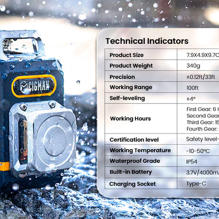 CIGMAN Laser Level Self Leveling 3x360° 3D Green Cross Line for Construction and Picture Hanging, Rechargeable battery, Remote Controller, Magnetic Rotating Stand Included