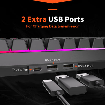 ROYAL KLUDGE RK68 Wireless Hot Swap White 65% Mechanical Keyboard, Red Switch