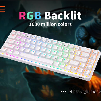 ROYAL KLUDGE RK68 Wireless Hot Swap White 65% Mechanical Keyboard, Red Switch