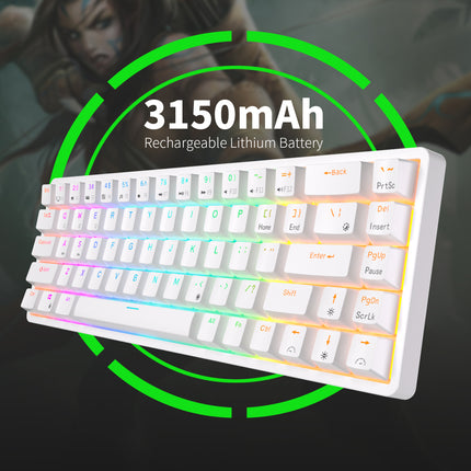 ROYAL KLUDGE RK68 Wireless Hot Swap White 65% Mechanical Keyboard, Red Switch