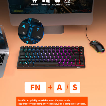 ROYAL KLUDGE RK84 Wireless Hot Swap Black 65% Mechanical Keyboard, Blue Switch