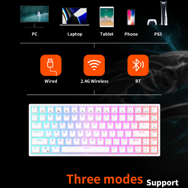 ROYAL KLUDGE RK84 Wireless Hot Swap Black 65% Mechanical Keyboard, Brown Switch