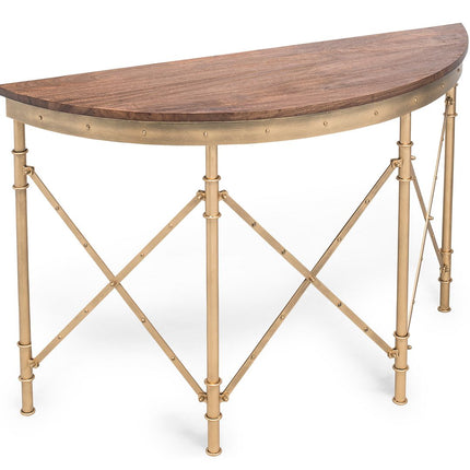 Wooden Hallway Console Table Half Round Shape in French Brass Finish