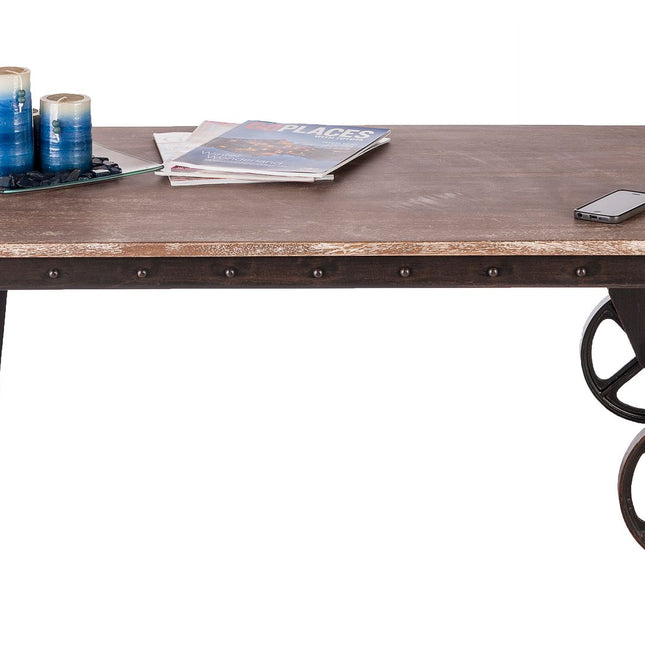 Industrial Style Wood Coffee Table on Wheels