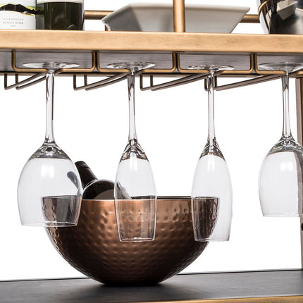 French Brass and Black Drinks Trolley Bar Cart with Bottle Rack Storage