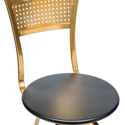 Gold Black Swivel Kitchen Bar Stool Chair with High Back in Netted Design Frame