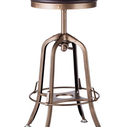 Industrial Wooden Height Adjustable Swivel Bar Stool - French Brass