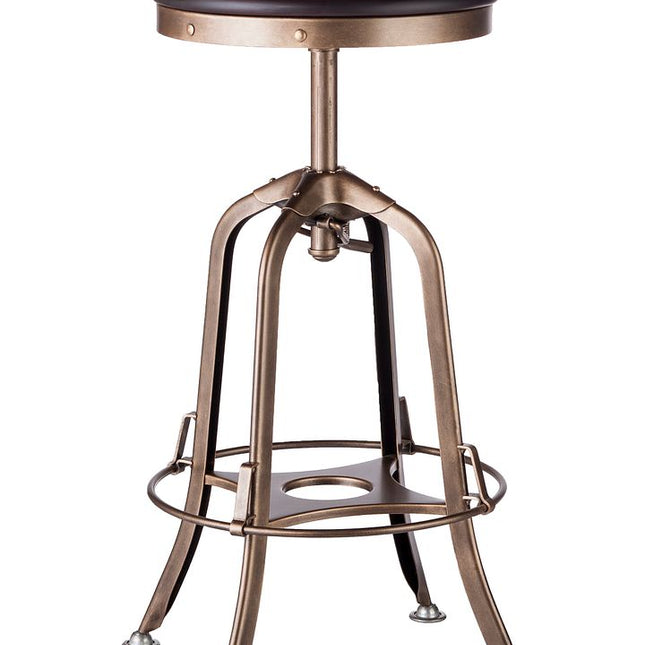 Industrial Wooden Height Adjustable Swivel Bar Stool - French Brass