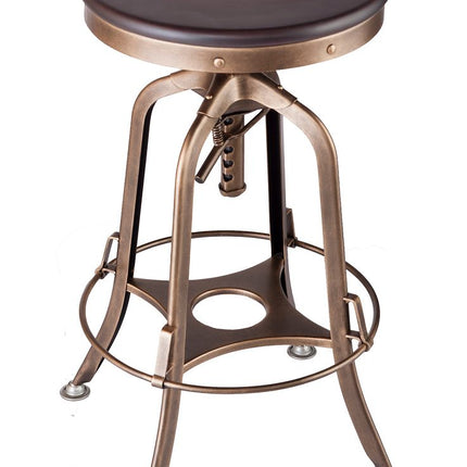 Industrial Wooden Height Adjustable Swivel Bar Stool - French Brass