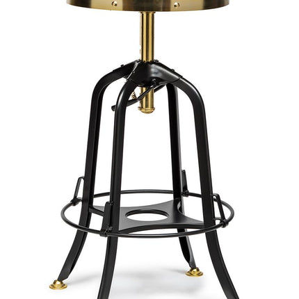 Industrial Wooden Height Adjustable Swivel Bar Stool - Gold Black