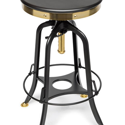 Industrial Wooden Height Adjustable Swivel Bar Stool - Gold Black