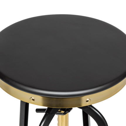 Industrial Wooden Height Adjustable Swivel Bar Stool - Gold Black