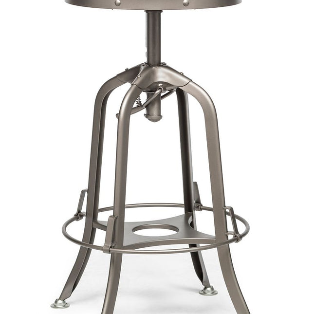 Industrial Height Adjustable Swivel Bar Stool with Oak Wood Top - Grey Finish