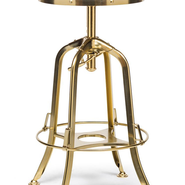 Industrial Height Adjustable Swivel Bar Stool with Oak Wood Top - Gold Finish