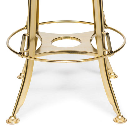 Industrial Height Adjustable Swivel Bar Stool with Oak Wood Top - Gold Finish