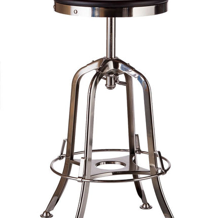 Industrial Wooden Height Adjustable Swivel Bar Stool - Nickel Black