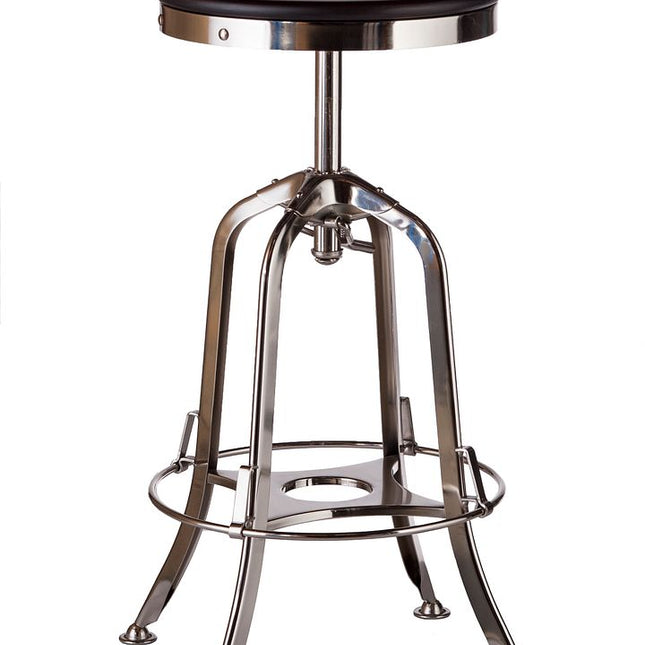 Industrial Wooden Height Adjustable Swivel Bar Stool - Nickel Black