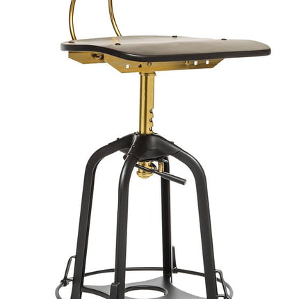 Industrial Wooden Height Adjustable Swivel Bar Stool Chair with Back - Gold Black