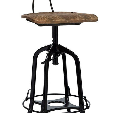 Industrial Wooden Height Adjustable Swivel Bar Stool Chair with Back - Black Rustic