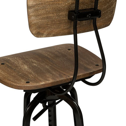 Industrial Wooden Height Adjustable Swivel Bar Stool Chair with Back - Black Rustic