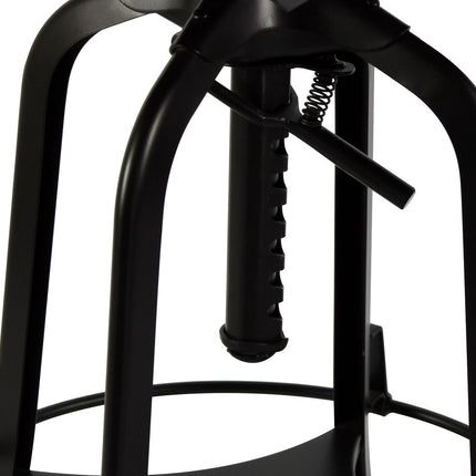 Industrial Wooden Height Adjustable Swivel Bar Stool Chair with Back - Black Rustic