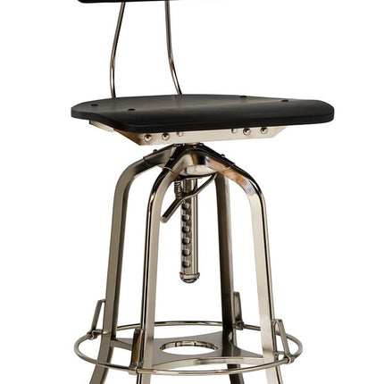 Industrial Wooden Height Adjustable Swivel Bar Stool Chair with Back - Nickel Black