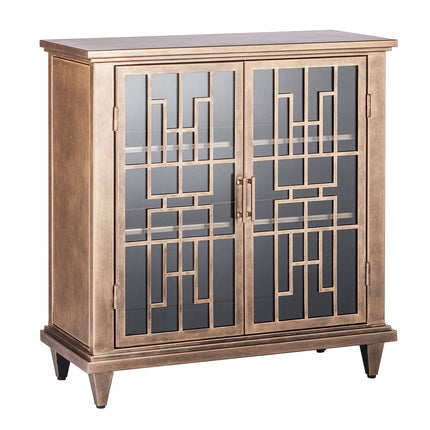 Iron Glass Buffet Sideboard Cabinet with 3 Level Storage in Brass Finish