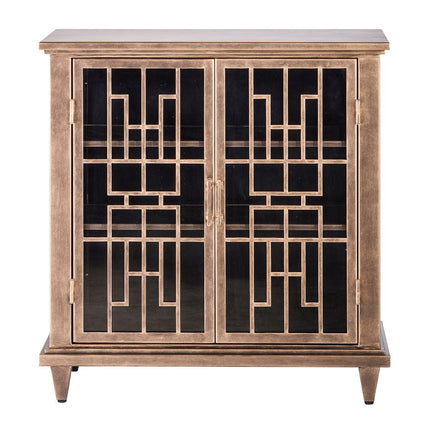 Iron Glass Buffet Sideboard Cabinet with 3 Level Storage in Brass Finish