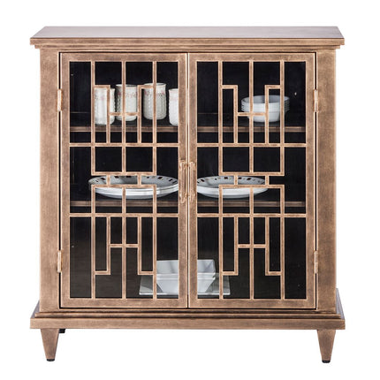 Iron Glass Buffet Sideboard Cabinet with 3 Level Storage in Brass Finish