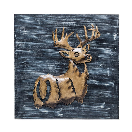 Decorative Deer 3D Wood Metal Wall Art Decor in Blue and Rusty Gold