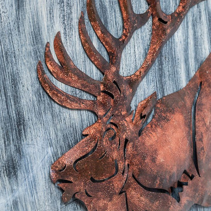 Decorative Reindeer 3D Wood Metal Wall Art Decor in Blue and Rusty Bronze