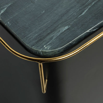 Large Contemporary Black Gold Drinks Trolley Bar Cart with Marble Top and Stemware Rack