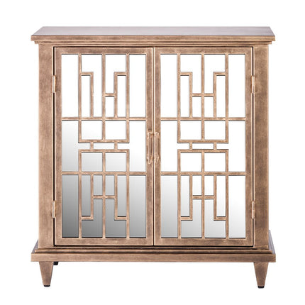 Sideboard Buffet Cabinet Storage with Mirrored Glass Doors in French Brass Finish