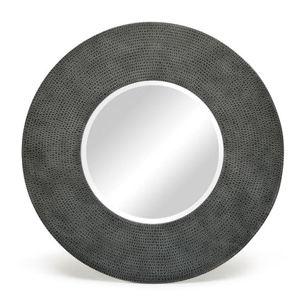 Round Wall Mirror with Croc Pattern Frame in Black Silver Finish