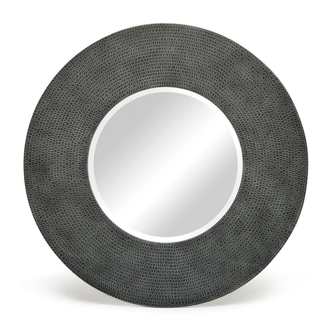 Round Wall Mirror with Croc Pattern Frame in Black Silver Finish